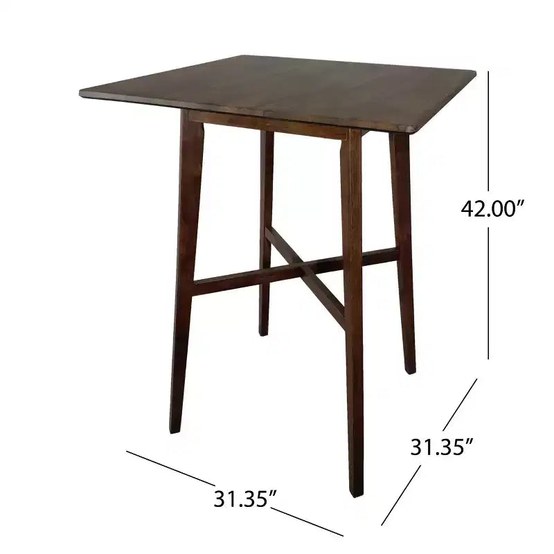 Table de bar carrée 42 en stratifié moderne et bois d'hévéa
