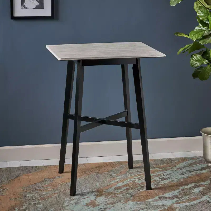Table de bar carrée 42 en stratifié moderne et bois d'hévéa