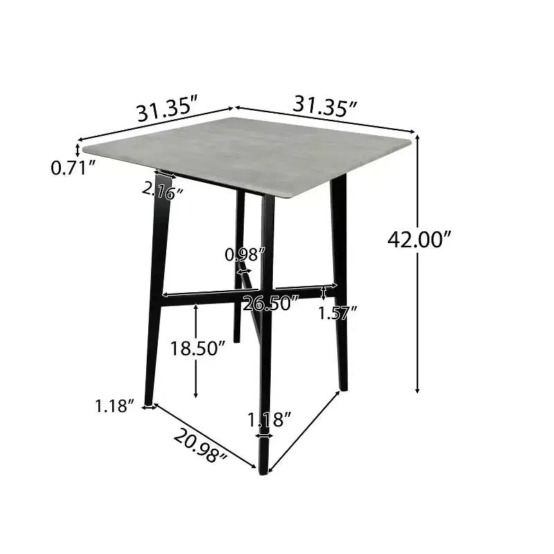 Table de bar carrée 42 en stratifié moderne et bois d'hévéa