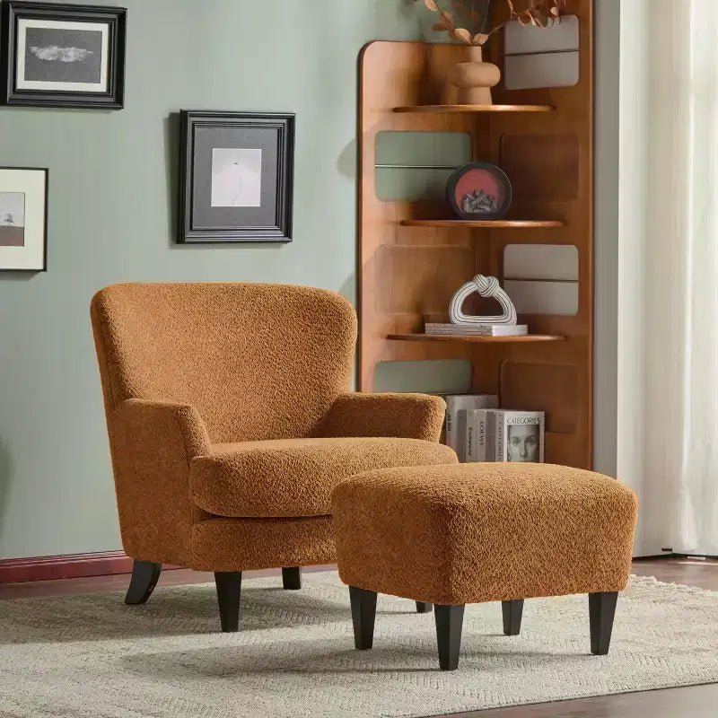 Fauteuil club et ottoman contemporains rembourrés en bouclette