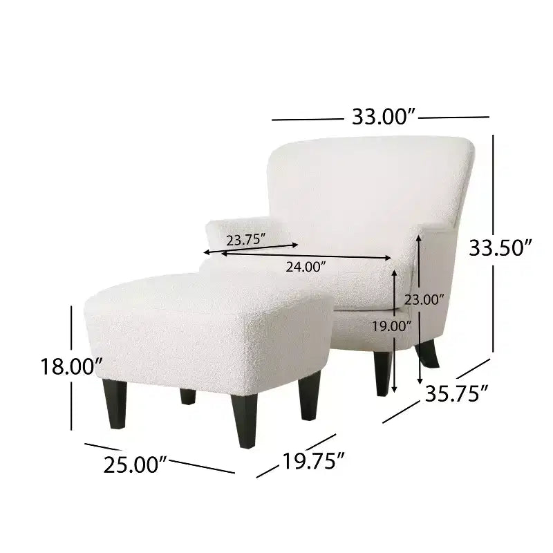 Fauteuil club et ottoman contemporains rembourrés en bouclette