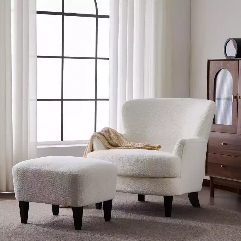 Fauteuil club et ottoman contemporains rembourrés en bouclette