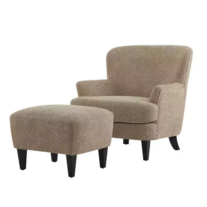 Fauteuil club et ottoman contemporains rembourrés en bouclette