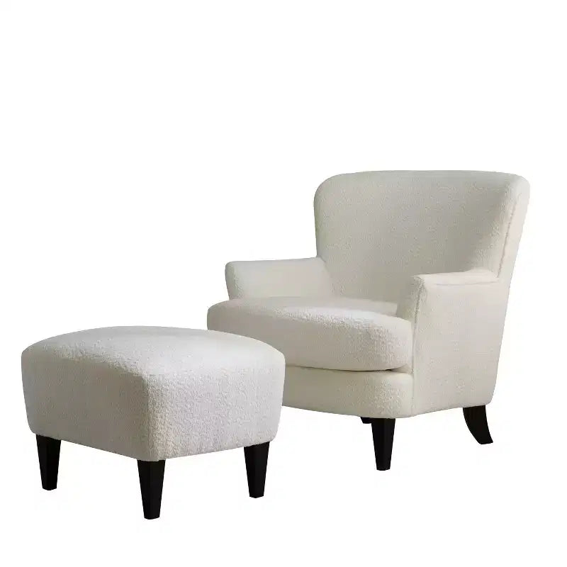 Fauteuil club et ottoman contemporains rembourrés en bouclette