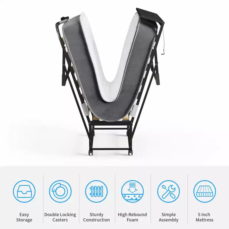 Lit pliant adulte avec matelas en mousse à mémoire de forme et lattes en bois, avec housse anti-poussière, 75*32