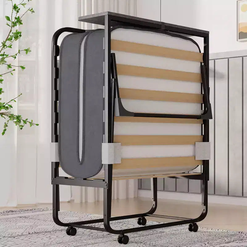 Lit pliant adulte avec matelas en mousse à mémoire de forme et lattes en bois, avec housse anti-poussière, 75*32