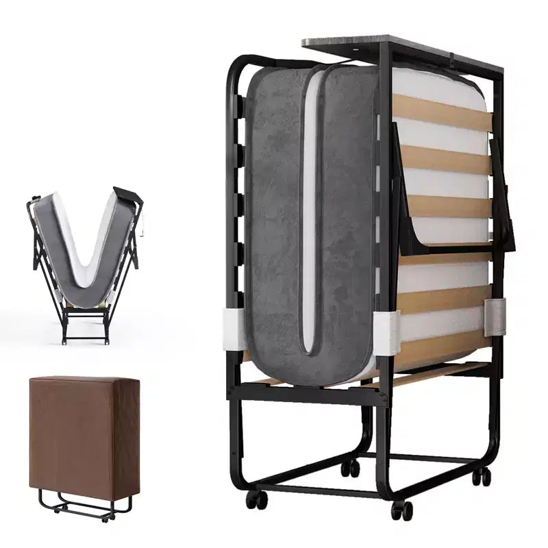 Lit pliant adulte avec matelas en mousse à mémoire de forme et lattes en bois, avec housse anti-poussière, 75*32