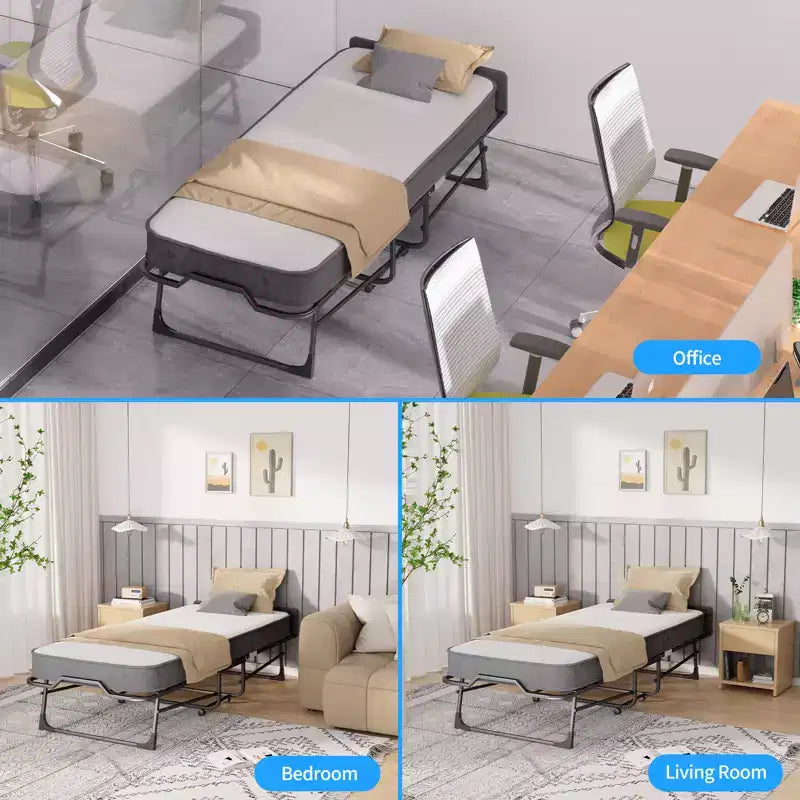 Lit pliant adulte avec matelas en mousse à mémoire de forme et lattes en bois, avec housse anti-poussière, 75*32