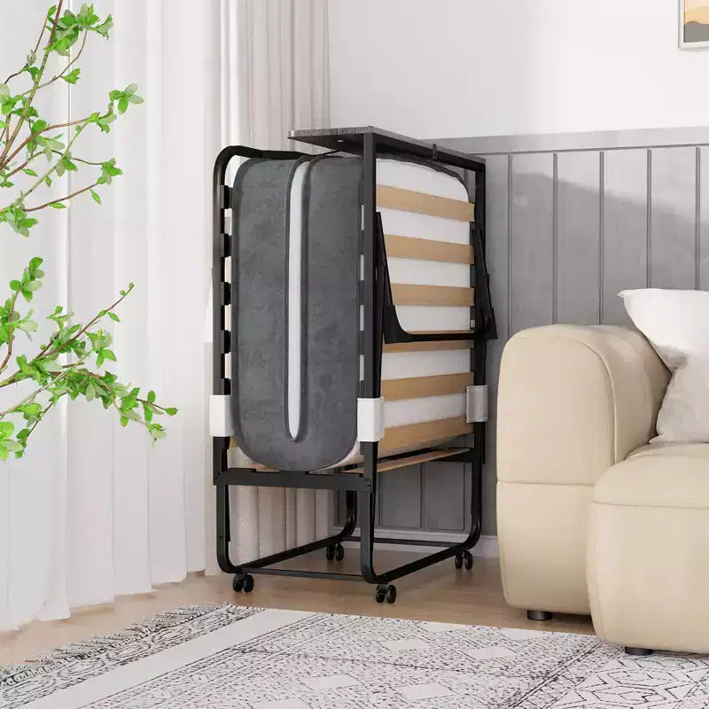Lit pliant adulte avec matelas en mousse à mémoire de forme et lattes en bois, avec housse anti-poussière, 75*32