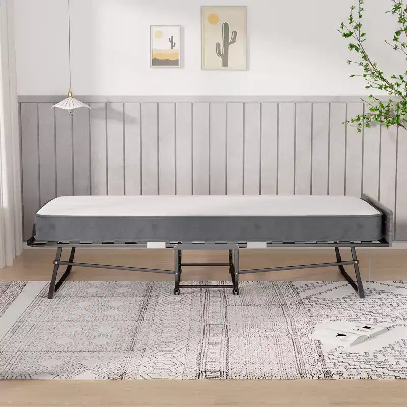Lit pliant adulte avec matelas en mousse à mémoire de forme et lattes en bois, avec housse anti-poussière, 75*32