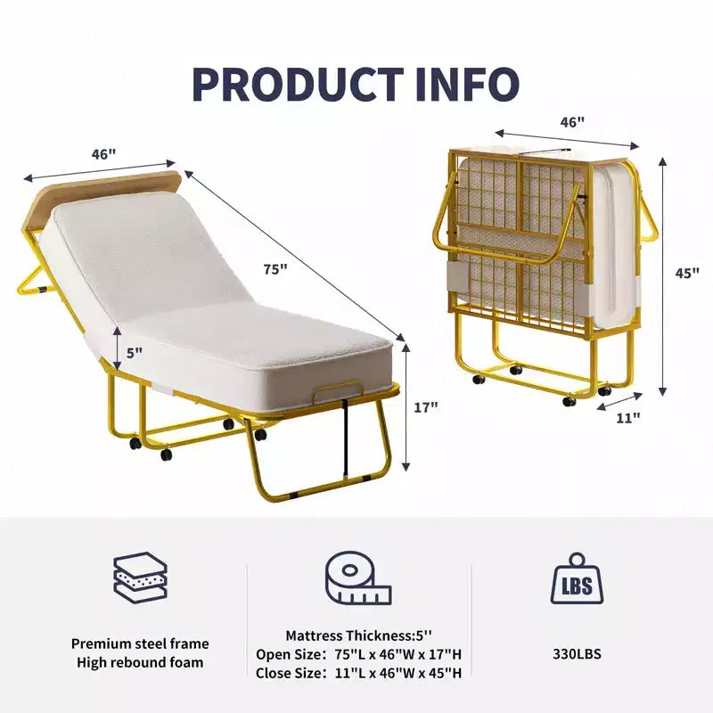 Lit pliant avec matelas pour adultes, matelas en mousse à mémoire de forme, lit pliant portable avec sac anti-poussière et déflecteur, lit d'appoint pliant