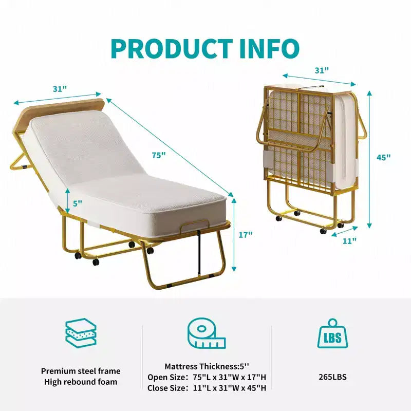 Lit pliant avec matelas pour adultes, matelas en mousse à mémoire de forme, lit pliant portable avec sac anti-poussière et déflecteur, lit d'appoint pliant
