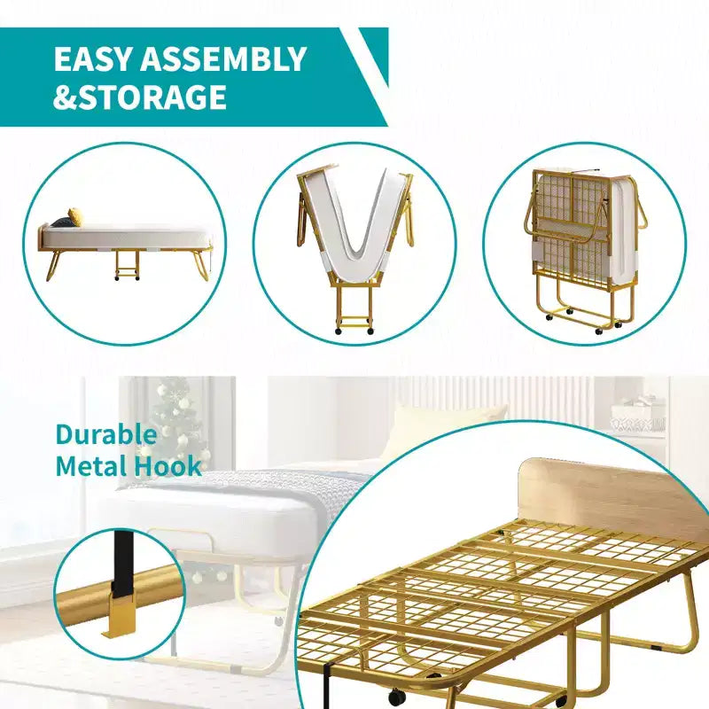 Lit pliant avec matelas pour adultes, matelas en mousse à mémoire de forme, lit pliant portable avec sac anti-poussière et déflecteur, lit d'appoint pliant