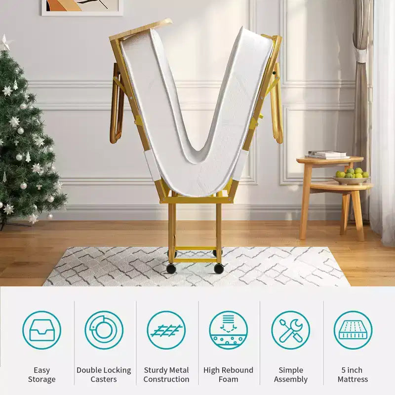 Lit pliant avec matelas pour adultes, matelas en mousse à mémoire de forme, lit pliant portable avec sac anti-poussière et déflecteur, lit d'appoint pliant