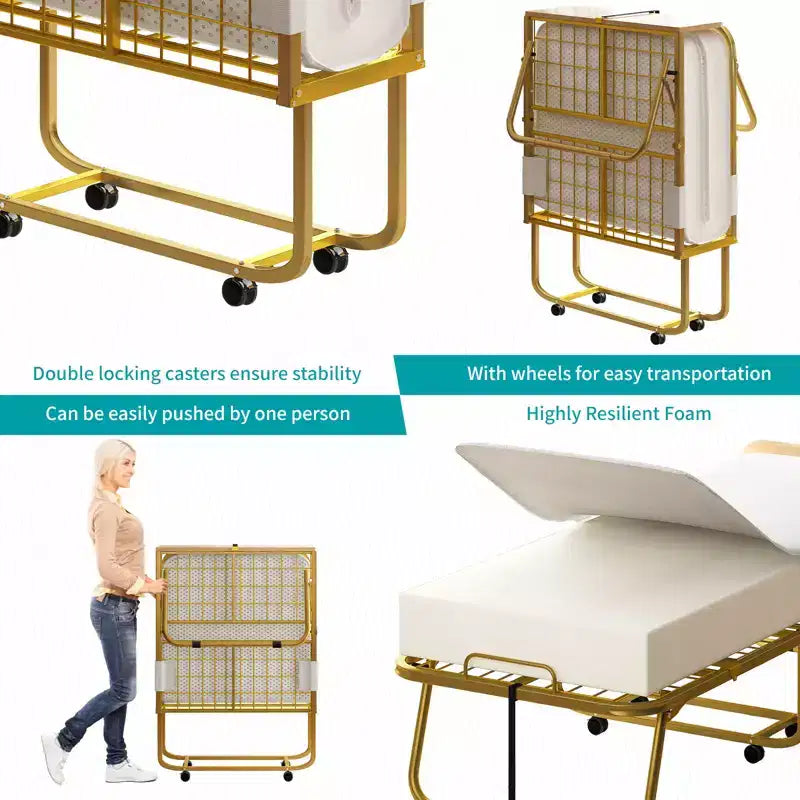Lit pliant avec matelas pour adultes, matelas en mousse à mémoire de forme, lit pliant portable avec sac anti-poussière et déflecteur, lit d'appoint pliant