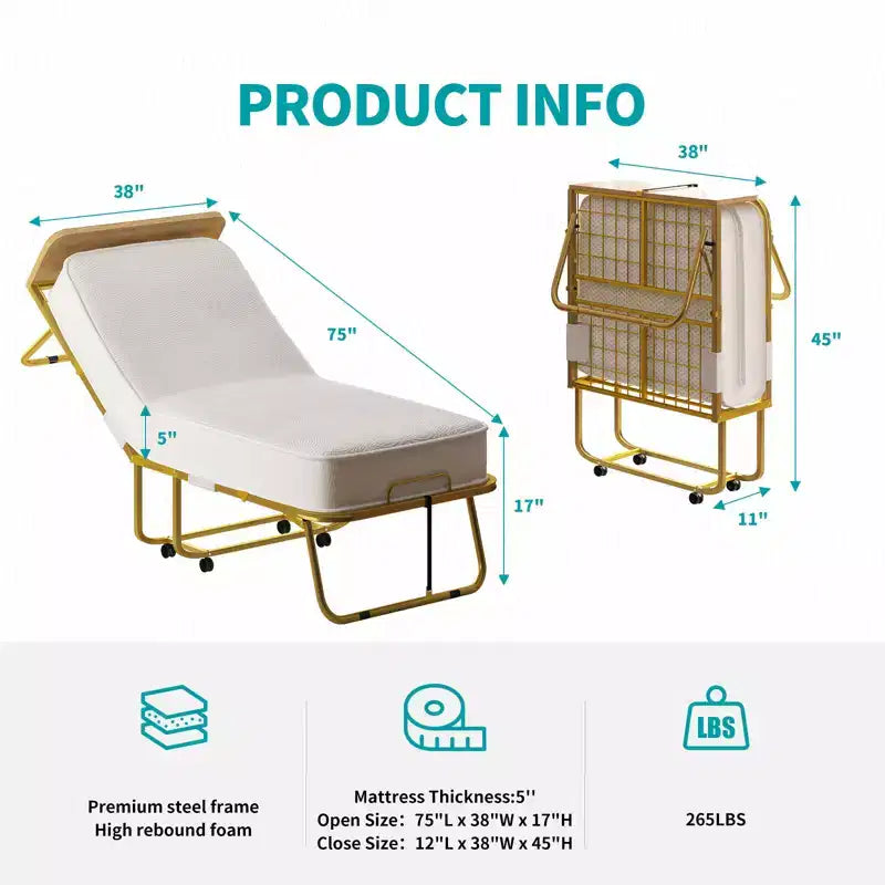 Lit pliant avec matelas pour adultes, matelas en mousse à mémoire de forme, lit pliant portable avec sac anti-poussière et déflecteur, lit d'appoint pliant