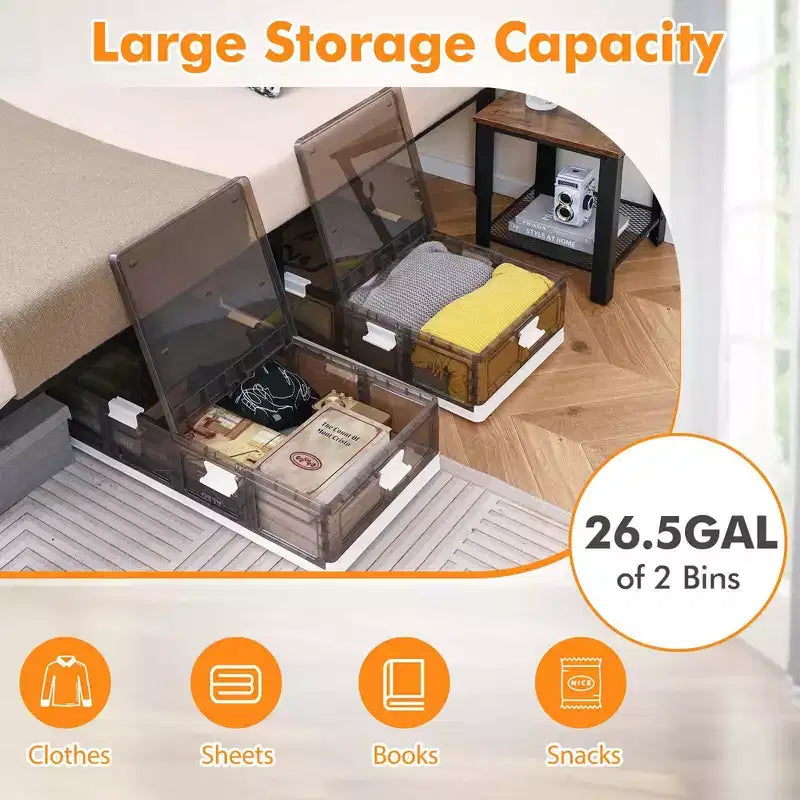 2/4 Conteneurs de rangement sous lit de 26,5 gal avec roues, couvercles à double ouverture