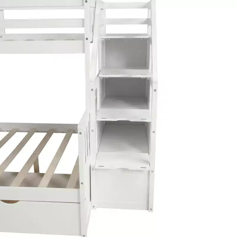 Lit superposé simple sur double avec tiroirs, rangements et toboggan, multifonctionnel