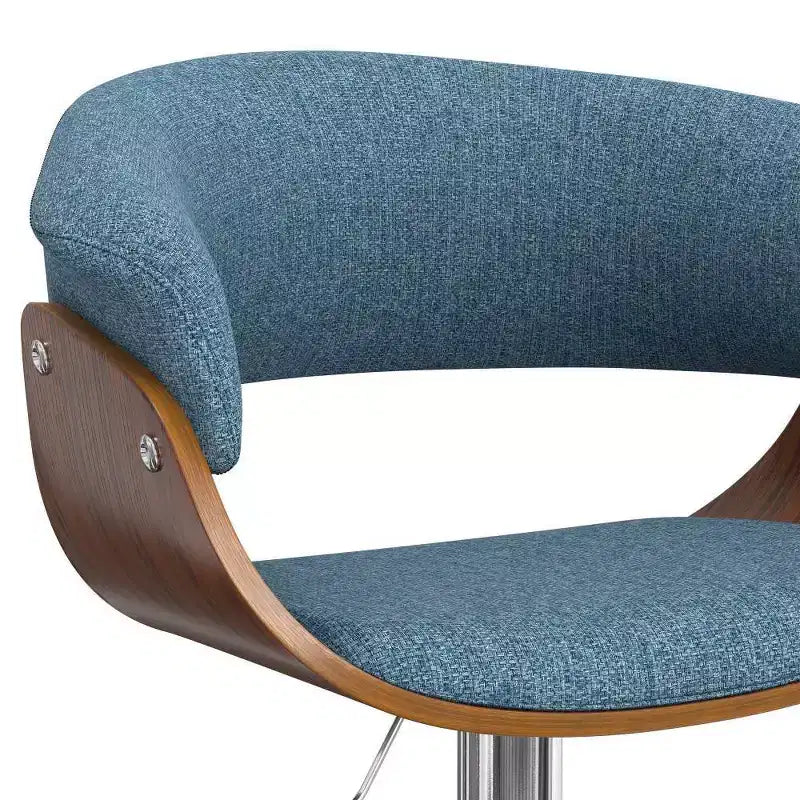Tabouret de bar pivotant réglable bleu jean - : Milieu de siècle, dossier rembourré, pieds en acier