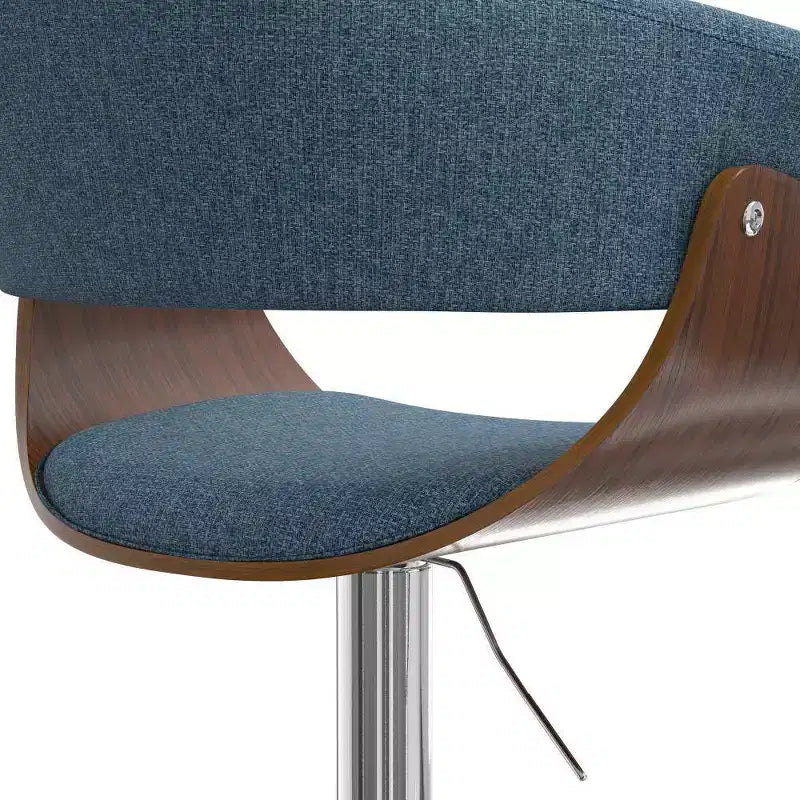 Tabouret de bar pivotant réglable bleu jean - : Milieu de siècle, dossier rembourré, pieds en acier