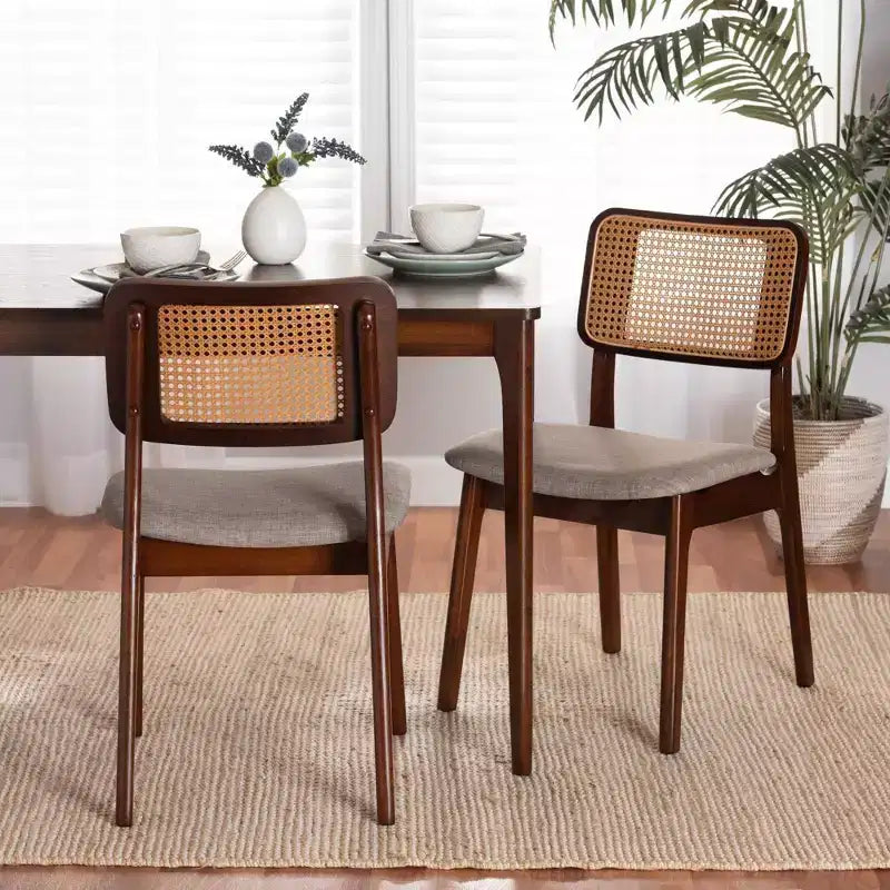 Chaises de salle à manger en tissu et bois Gris/Noyer brun/Marron clair : Rembourrage en polyester, Cadre en hévéa