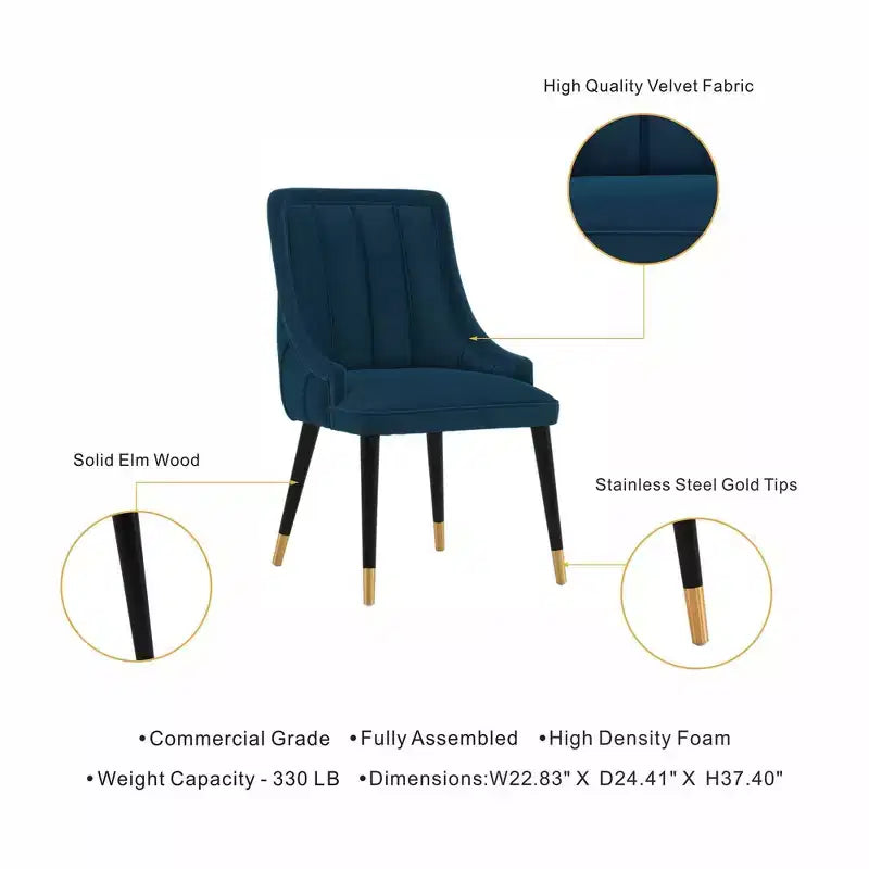 Chaises de salle à manger modernes en velours bleu nuit