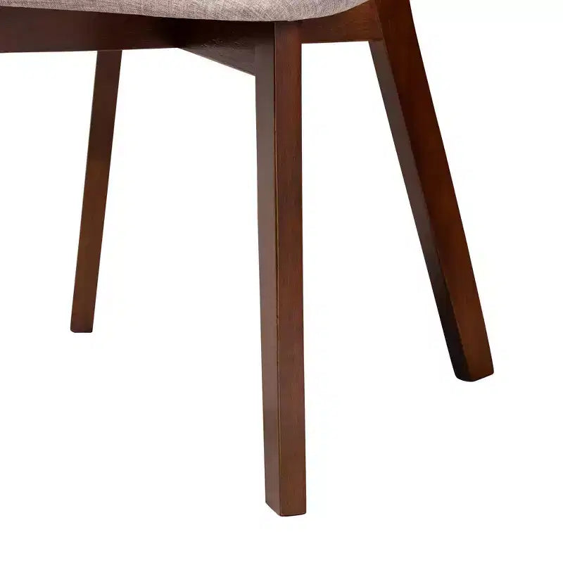 Chaises de salle à manger en tissu et bois gris/noyer marron/marron clair : mi-siècle, détails en rotin, coussin en mousse