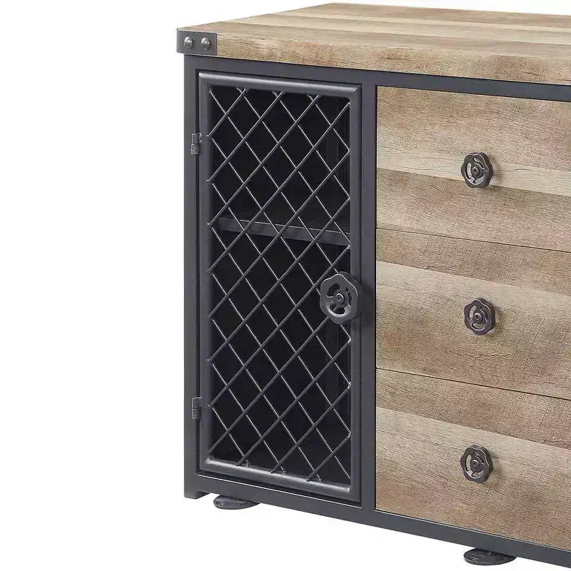 Meubles de cuisine et de salle à manger Chêne et Noir Sablé - : Buffet avec cadre métallique, surface en MDF