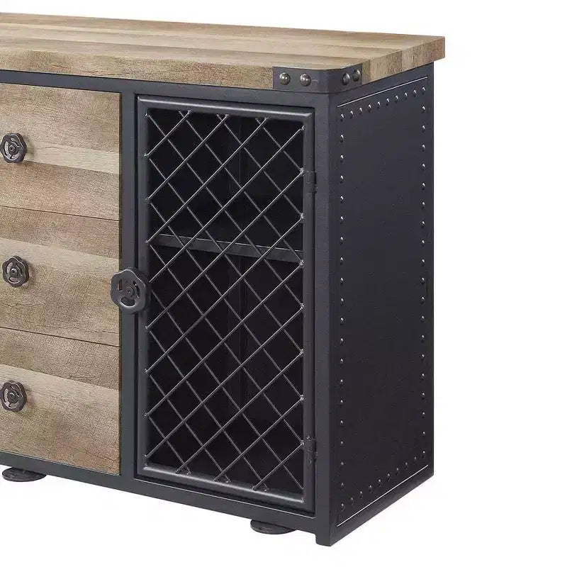 Meubles de cuisine et de salle à manger Chêne et Noir Sablé - : Buffet avec cadre métallique, surface en MDF