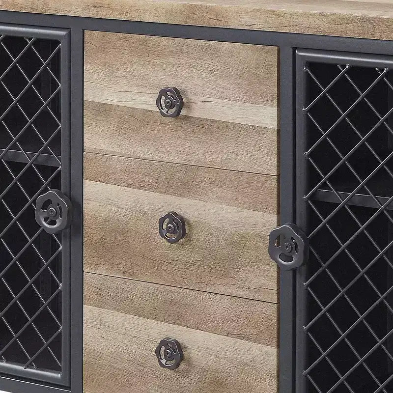 Meubles de cuisine et de salle à manger Chêne et Noir Sablé - : Buffet avec cadre métallique, surface en MDF
