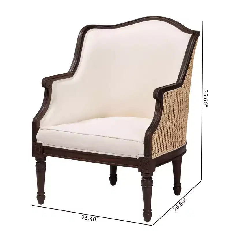 Chaise d'appoint bali & pari en tissu et bois beige/marron foncé : revêtement en polyester, cadre en rotin
