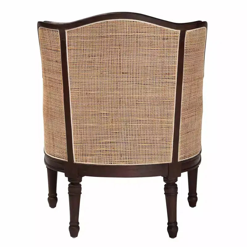 Chaise d'appoint bali & pari en tissu et bois beige/marron foncé : revêtement en polyester, cadre en rotin