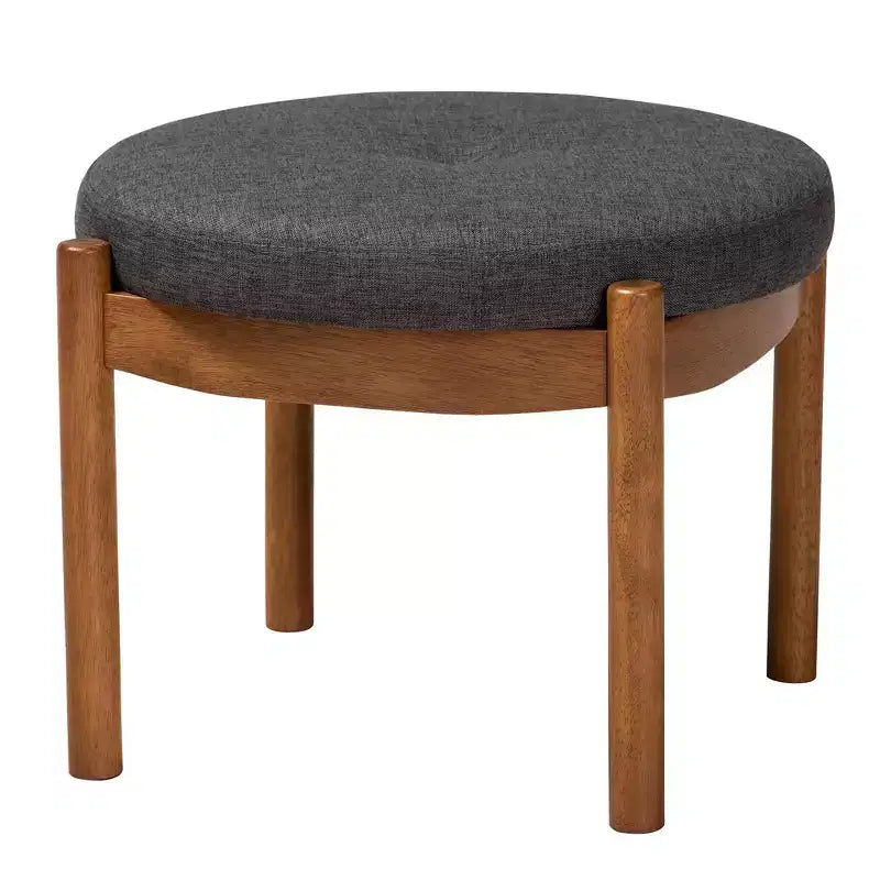 Repose-pieds ottoman en tissu et bois Gris foncé/Noyer