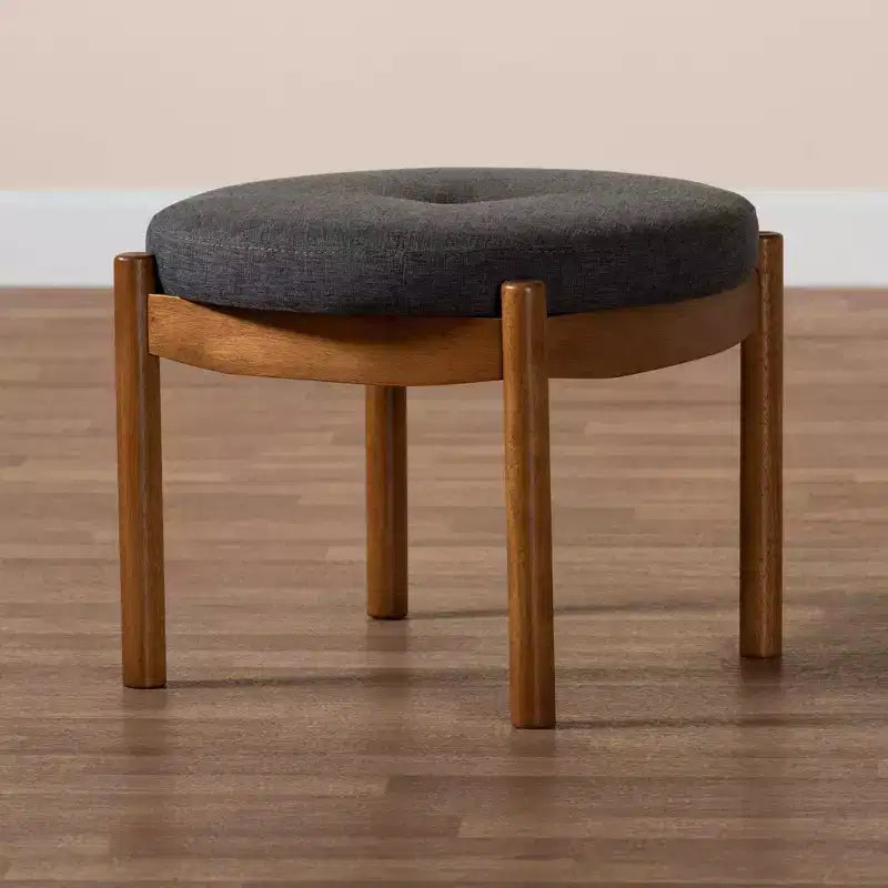 Repose-pieds ottoman en tissu et bois Gris foncé/Noyer