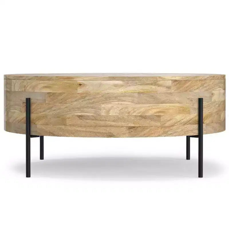 Table basse tambour Naturel : style industriel moderne, bois de manguier et fer, 96,5 cm