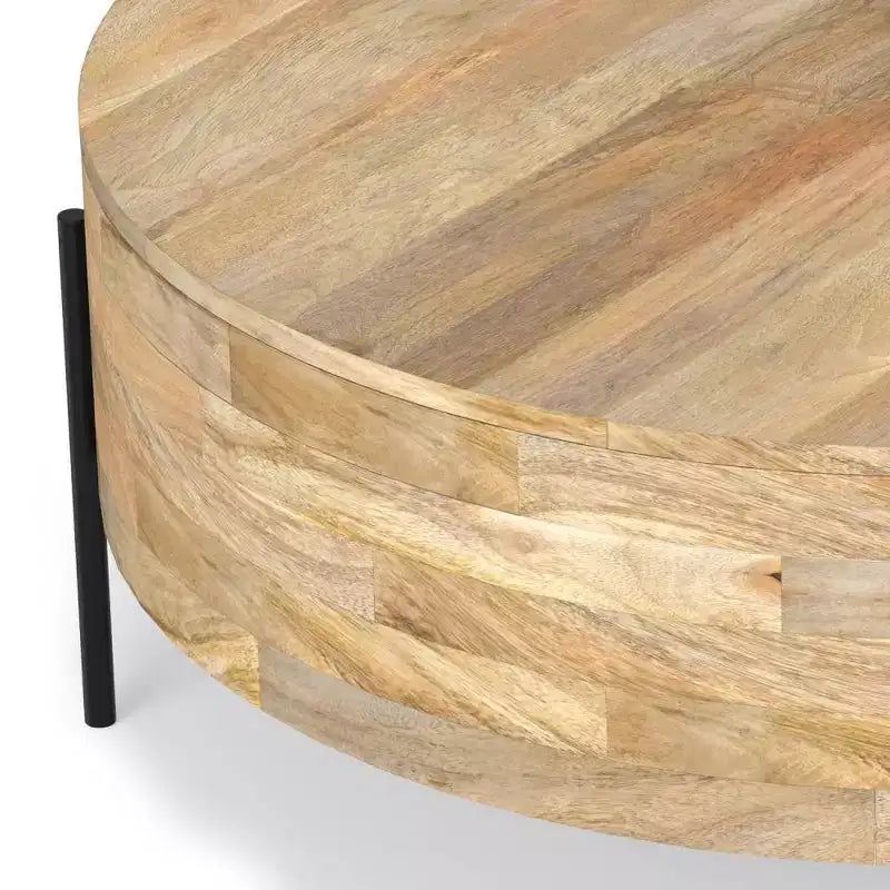 Table basse tambour Naturel : style industriel moderne, bois de manguier et fer, 96,5 cm