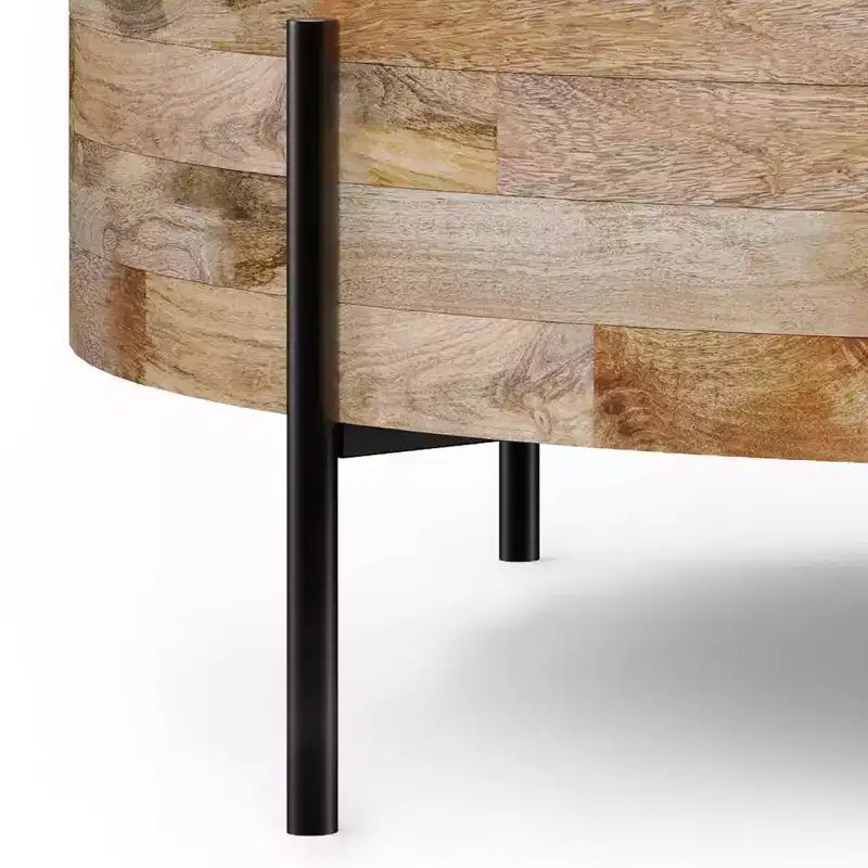 Table basse tambour Naturel : style industriel moderne, bois de manguier et fer, 96,5 cm