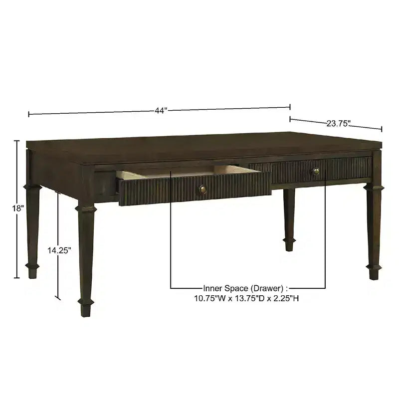 Table basse Kenna avec 2 tiroirs cannelés, marron : Placage en bois traditionnel, Rangement, Pieds fuselés, Quincaillerie en laiton