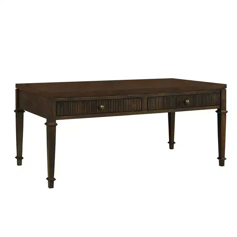 Table basse Kenna avec 2 tiroirs cannelés, marron : Placage en bois traditionnel, Rangement, Pieds fuselés, Quincaillerie en laiton
