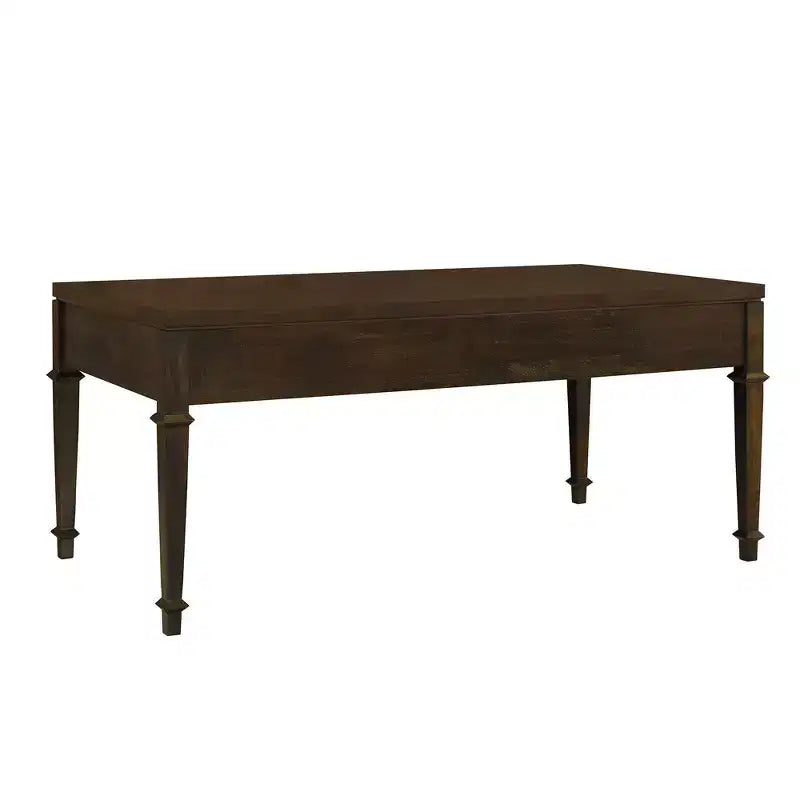 Table basse Kenna avec 2 tiroirs cannelés, marron : Placage en bois traditionnel, Rangement, Pieds fuselés, Quincaillerie en laiton