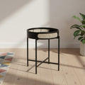 22" Colson Accent Table Black Finish - Acme Furniture: Rattan Detail, Metal Frame, Wood Top, No Assembly Required