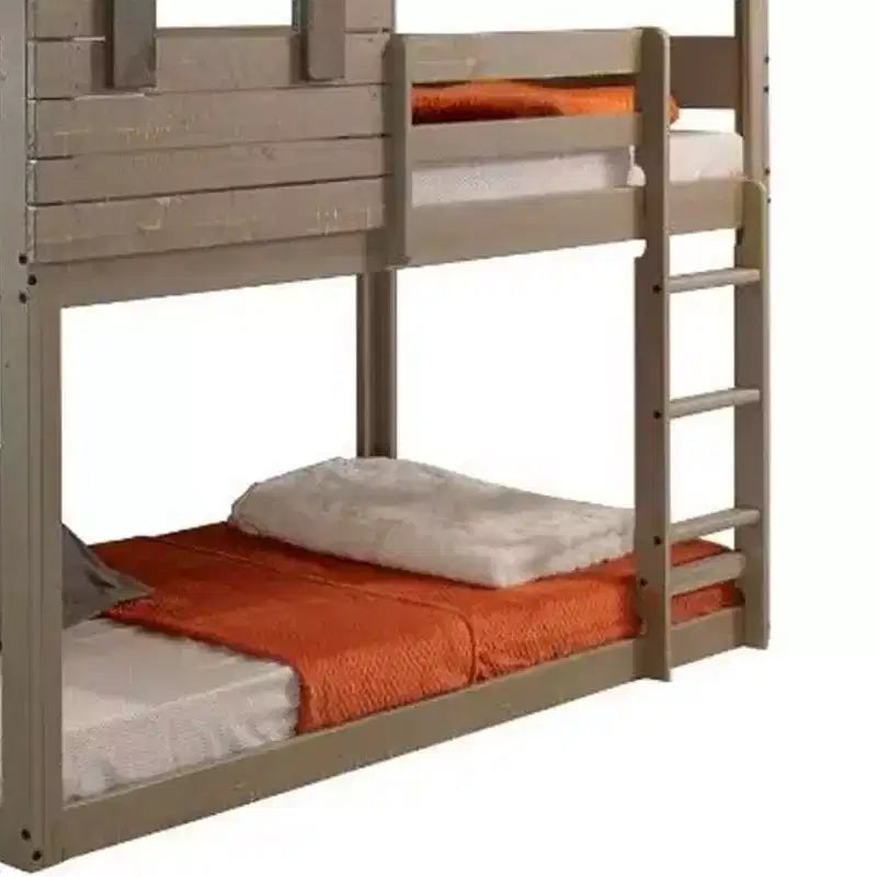 Lit superposé Darlene Loft 77" et lit superposé Rustic Gray - : Bois de pin massif, garde-corps, échelle, aire de jeux