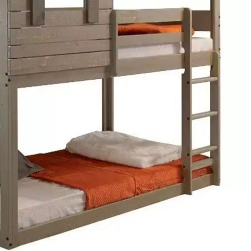 Lit superposé Darlene Loft 77" et lit superposé Rustic Gray - : Bois de pin massif, garde-corps, échelle, aire de jeux