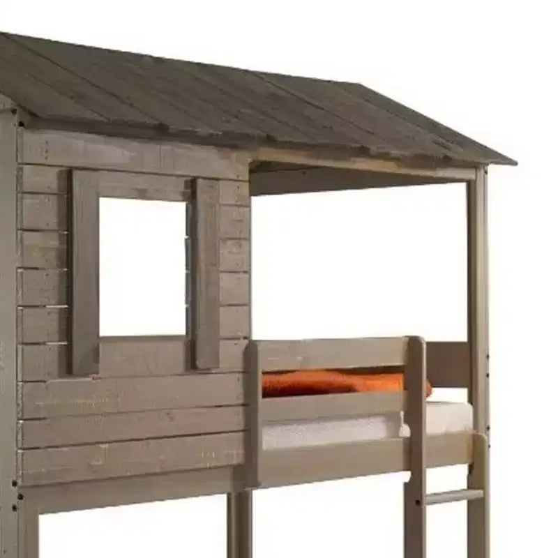Lit superposé Darlene Loft 77" et lit superposé Rustic Gray - : Bois de pin massif, garde-corps, échelle, aire de jeux