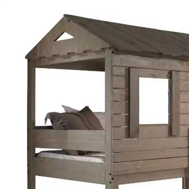 Lit superposé Darlene Loft 77" et lit superposé Rustic Gray - : Bois de pin massif, garde-corps, échelle, aire de jeux