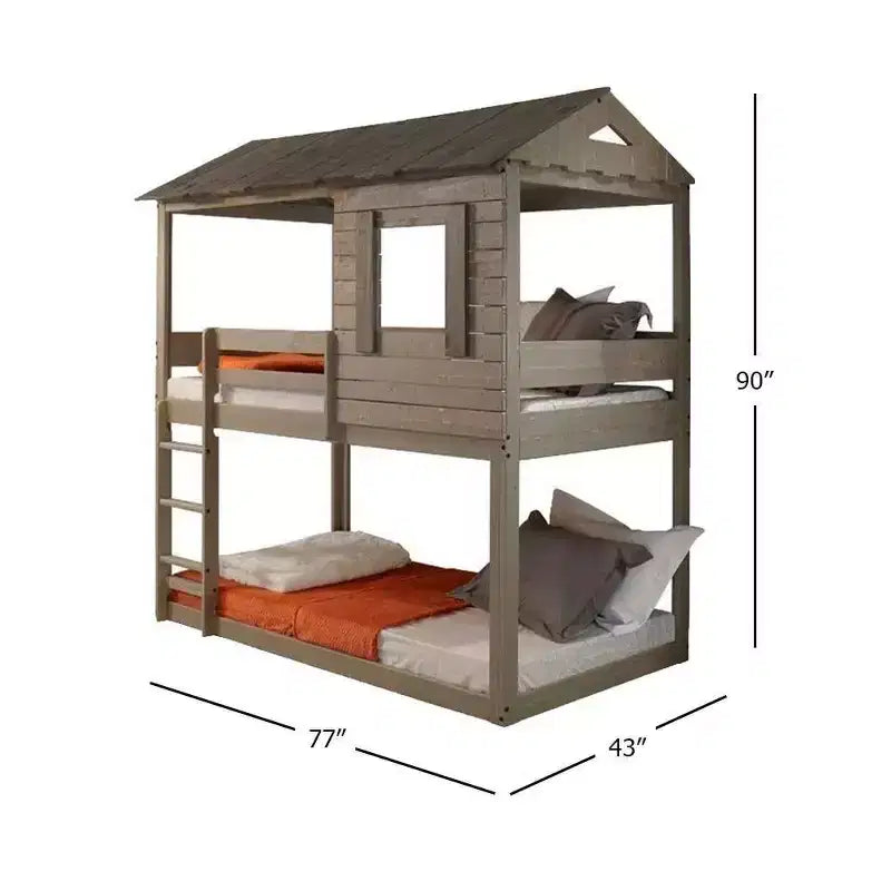 Lit superposé Darlene Loft 77" et lit superposé Rustic Gray - : Bois de pin massif, garde-corps, échelle, aire de jeux