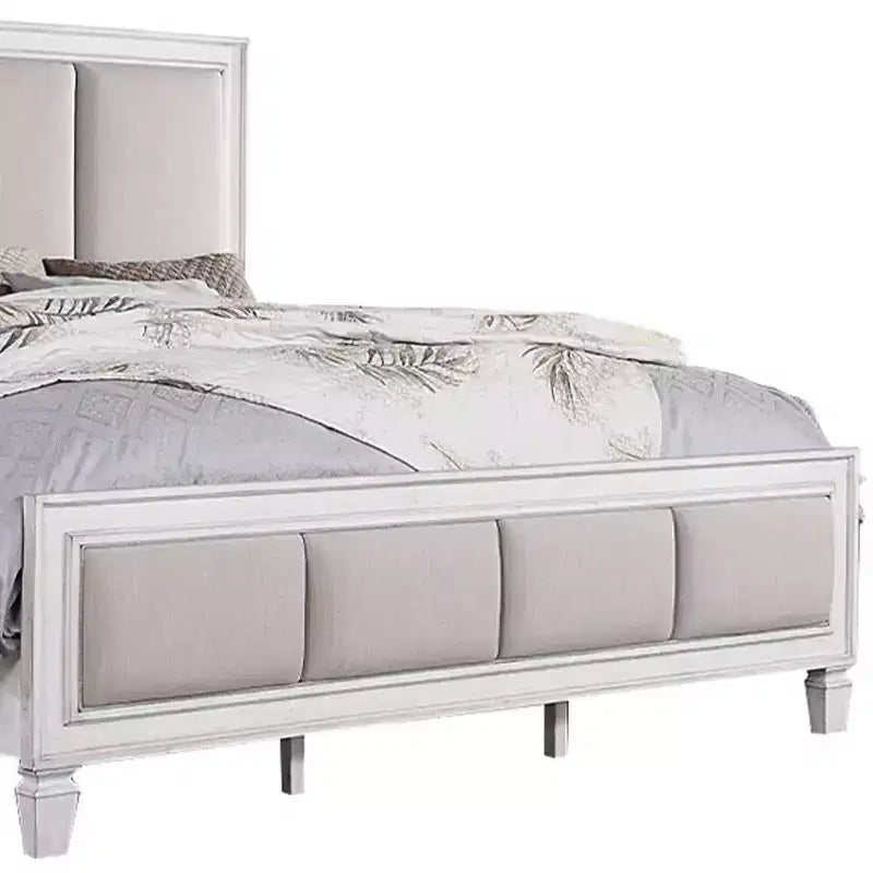 Lit California King 88 po en lin gris clair, fini blanc délavé gris rustique
