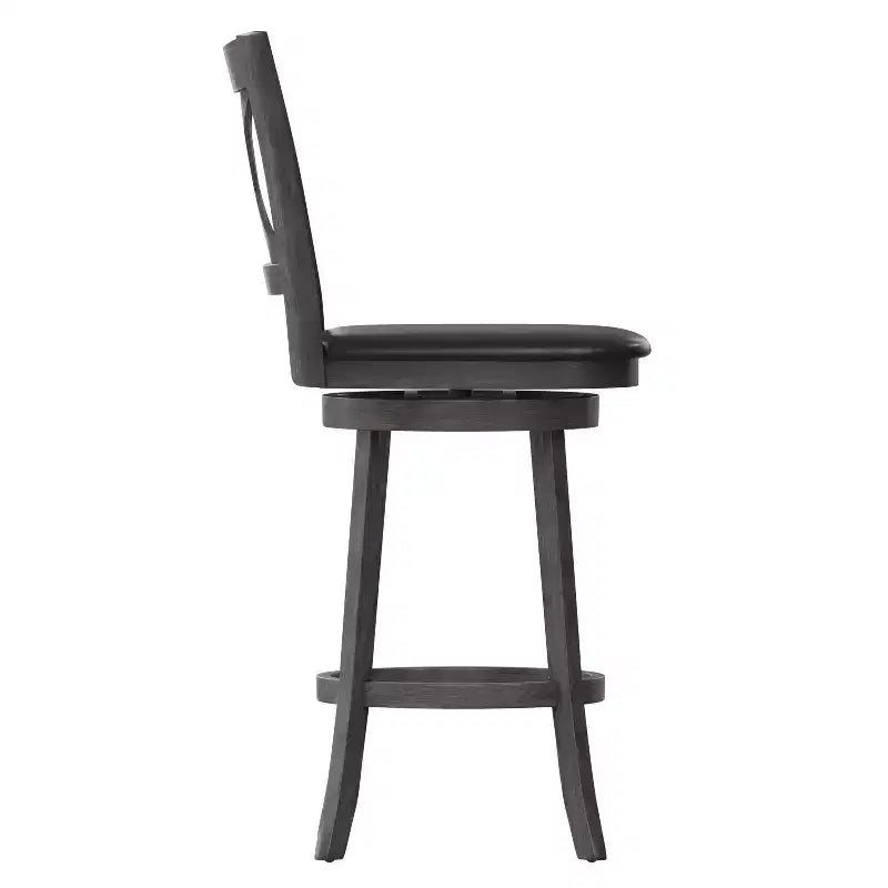 Tabouret de bar en bois à dossier croisé style pub avec siège pivotant rembourré en similicuir