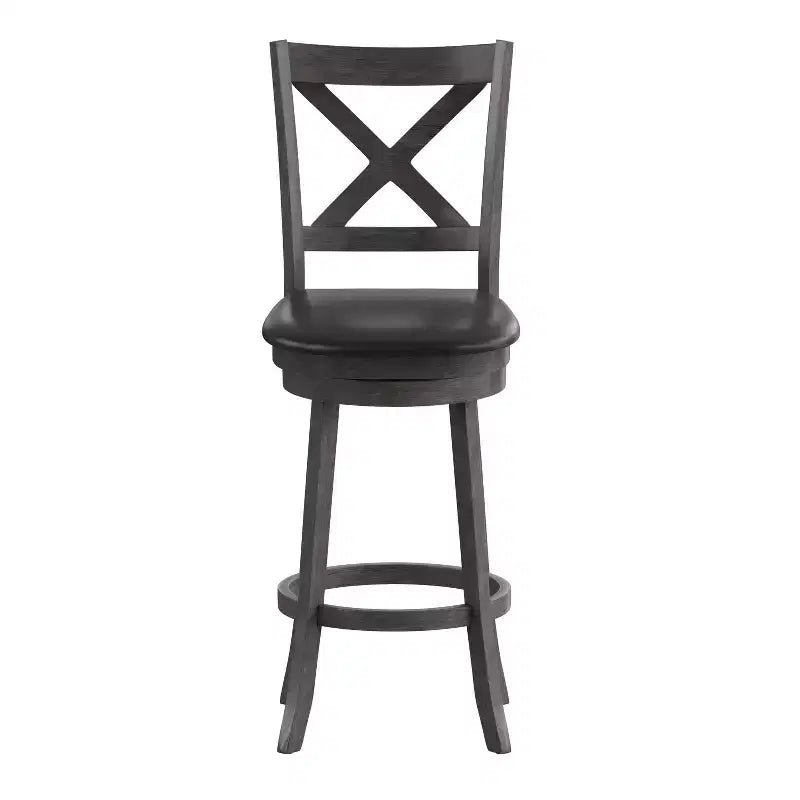 Tabouret de bar en bois à dossier croisé style pub avec siège pivotant rembourré en similicuir