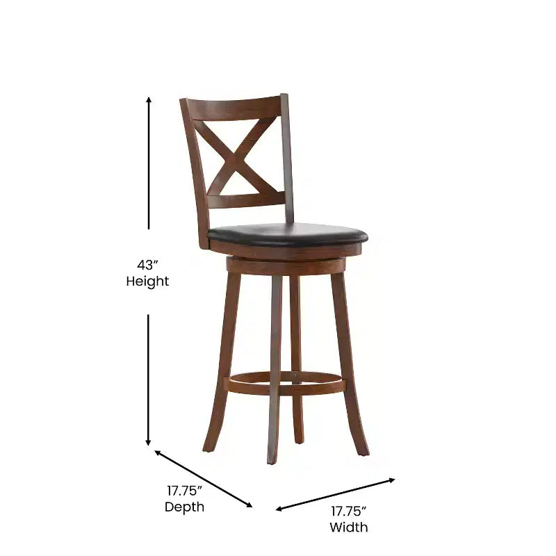 Tabouret de bar en bois à dossier croisé style pub avec siège pivotant rembourré en similicuir